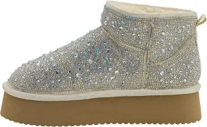 Corkys Footwear Hey Girl Homebody Rhinestone Platform Bootie with Cushioned Insoles, Plush Faux Fur Lining, Cozy Comfort and 1.75-Inch Platform Elegance - Clear - Size 10