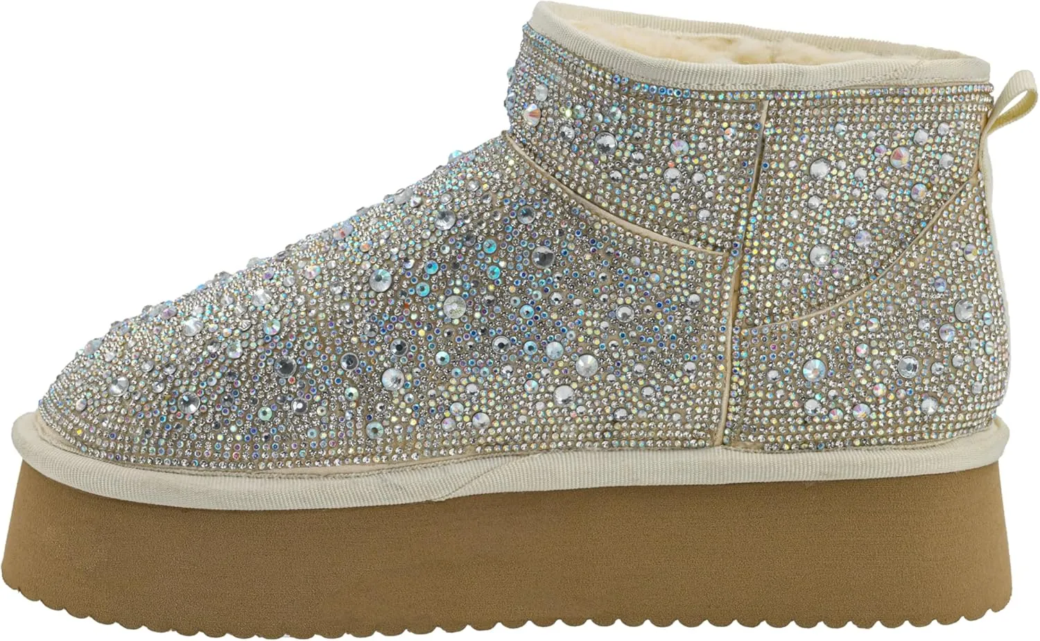 Corkys Footwear Hey Girl Homebody Rhinestone Platform Bootie with Cushioned Insoles, Plush Faux Fur Lining, Cozy Comfort and 1.75-Inch Platform Elegance - Clear - Size 10