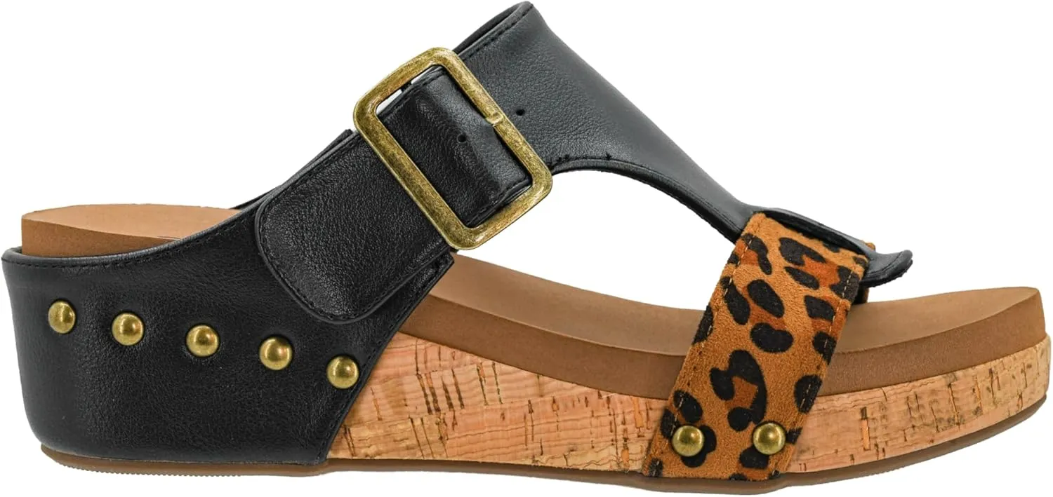 Corkys Footwear Top Secret 2 inch Wedge, Featuring A Slip-on Design, Signature EVA Cushioned Insoles For All Day Wear, Studs Along The Outsole, And An Adjustable Buckle