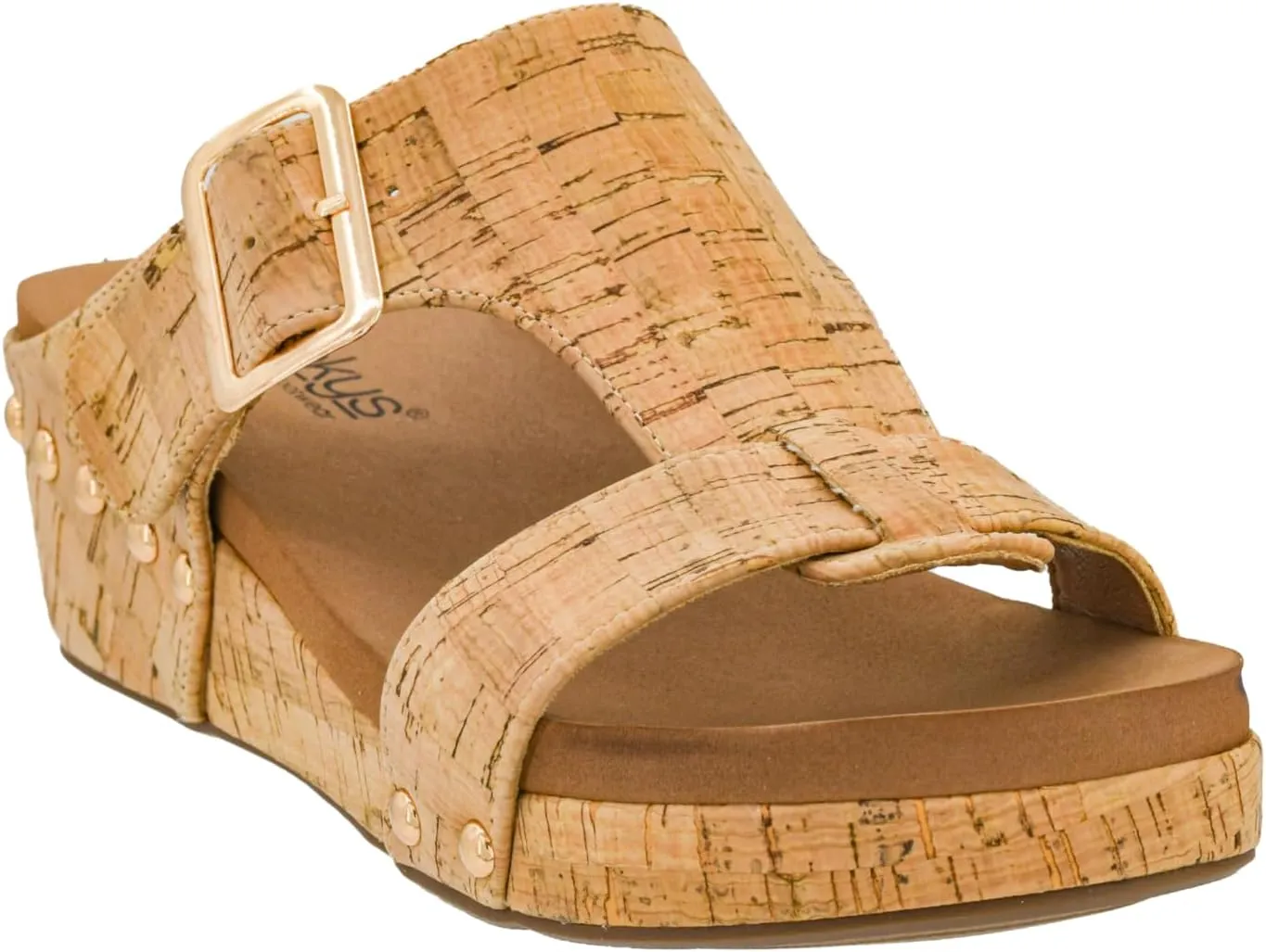 Corkys Footwear Top Secret 2 inch Wedge, Featuring A Slip-on Design, Signature EVA Cushioned Insoles For All Day Wear, Studs Along The Outsole, And An Adjustable Buckle