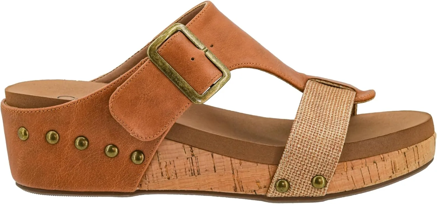 Corkys Footwear Top Secret 2 inch Wedge, Featuring A Slip-on Design, Signature EVA Cushioned Insoles For All Day Wear, Studs Along The Outsole, And An Adjustable Buckle