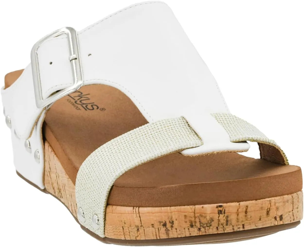 Corkys Footwear Top Secret 2 inch Wedge, Featuring A Slip-on Design, Signature EVA Cushioned Insoles For All Day Wear, Studs Along The Outsole, And An Adjustable Buckle