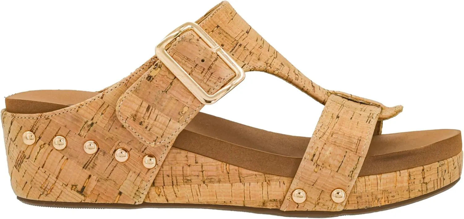 Corkys Footwear Top Secret 2 inch Wedge, Featuring A Slip-on Design, Signature EVA Cushioned Insoles For All Day Wear, Studs Along The Outsole, And An Adjustable Buckle
