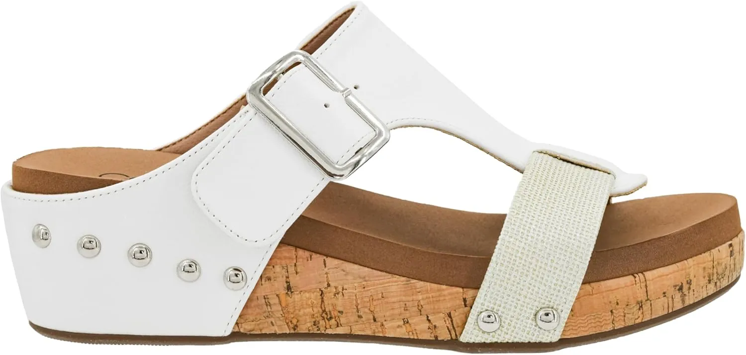 Corkys Footwear Top Secret 2 inch Wedge, Featuring A Slip-on Design, Signature EVA Cushioned Insoles For All Day Wear, Studs Along The Outsole, And An Adjustable Buckle