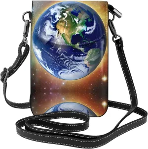 Cosmic Earth Pattern Phone Bag > Soft, Durable And Waterproof For Women Shoulder Straps Bag Carry Card Cosmetics 7.6x2.9 In Good