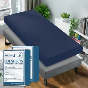Cot Sheet 31" x 75"(2 Pack), Cot Fitted Sheet Ultra Soft and Breathable Snug Fit for Narrow Twin Mattress/Camp Bunk Beds/RVs Bunk/Guest Beds/Army Cots/Trifold Mattress Navy and Grey, Sheet Only