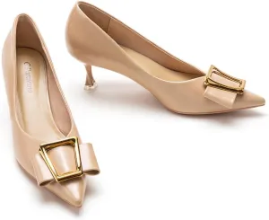 C.Paravano Women's Kitten Heel Pumps-Pointed Toe Wedding Shoes with Metal Buckle|Breathable Soft Leather for Office Attire, Cocktail Parties,Date Nights, Spring/Summer Events
