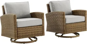 Crosley Furniture Bradenton 2-Piece Swivel Rocker Outdoor Chair Set, Wicker Patio Chairs for Porch, Deck, Brown with Gray Cushions
