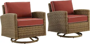 Crosley Furniture Bradenton 2-Piece Swivel Rocker Outdoor Chair Set, Wicker Patio Chairs for Porch, Deck, Brown with Sangria Cushions