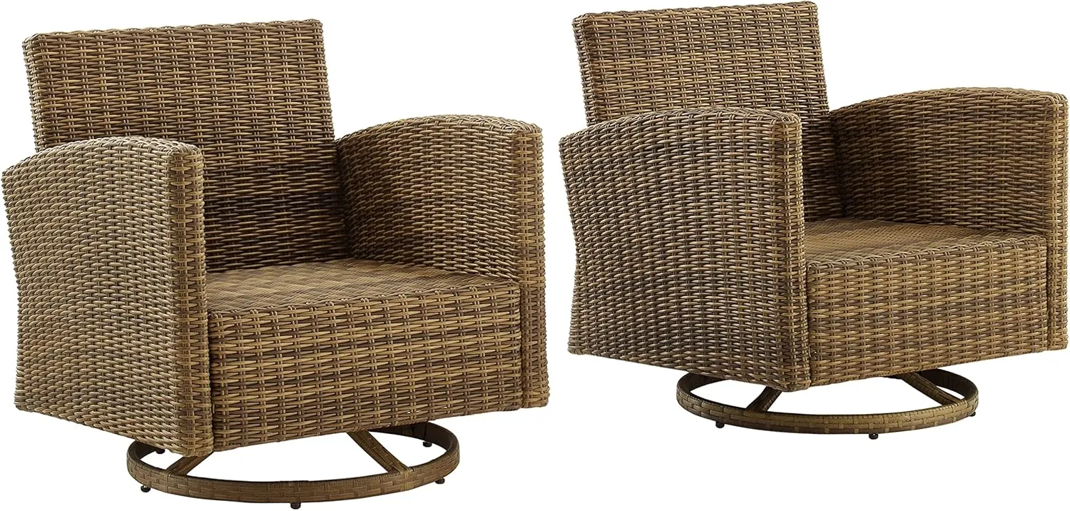 Crosley Furniture Bradenton 2-Piece Swivel Rocker Outdoor Chair Set, Wicker Patio Chairs for Porch, Deck, Brown with Sangria Cushions