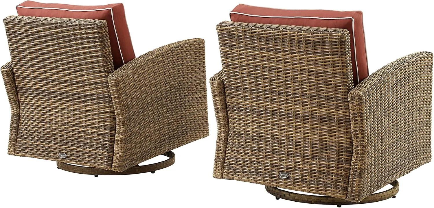 Crosley Furniture Bradenton 2-Piece Swivel Rocker Outdoor Chair Set, Wicker Patio Chairs for Porch, Deck, Brown with Sangria Cushions