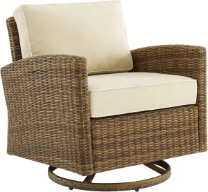 Crosley Furniture Bradenton Swivel Rocker Outdoor Chair, Wicker Patio Chairs for Porch, Deck, Balcony, Brown with Sand Cushions