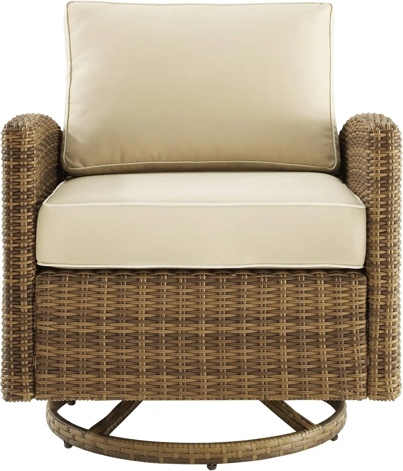 Crosley Furniture Bradenton Swivel Rocker Outdoor Chair, Wicker Patio Chairs for Porch, Deck, Balcony, Brown with Sand Cushions