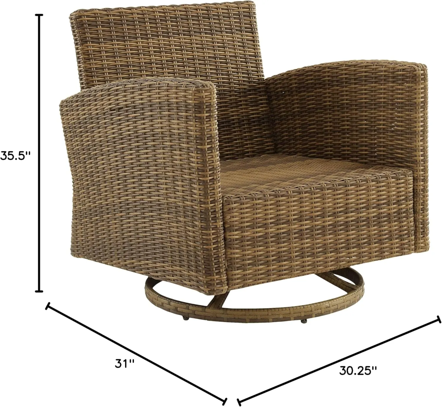 Crosley Furniture Bradenton Swivel Rocker Outdoor Chair, Wicker Patio Chairs for Porch, Deck, Balcony, Brown with Sand Cushions