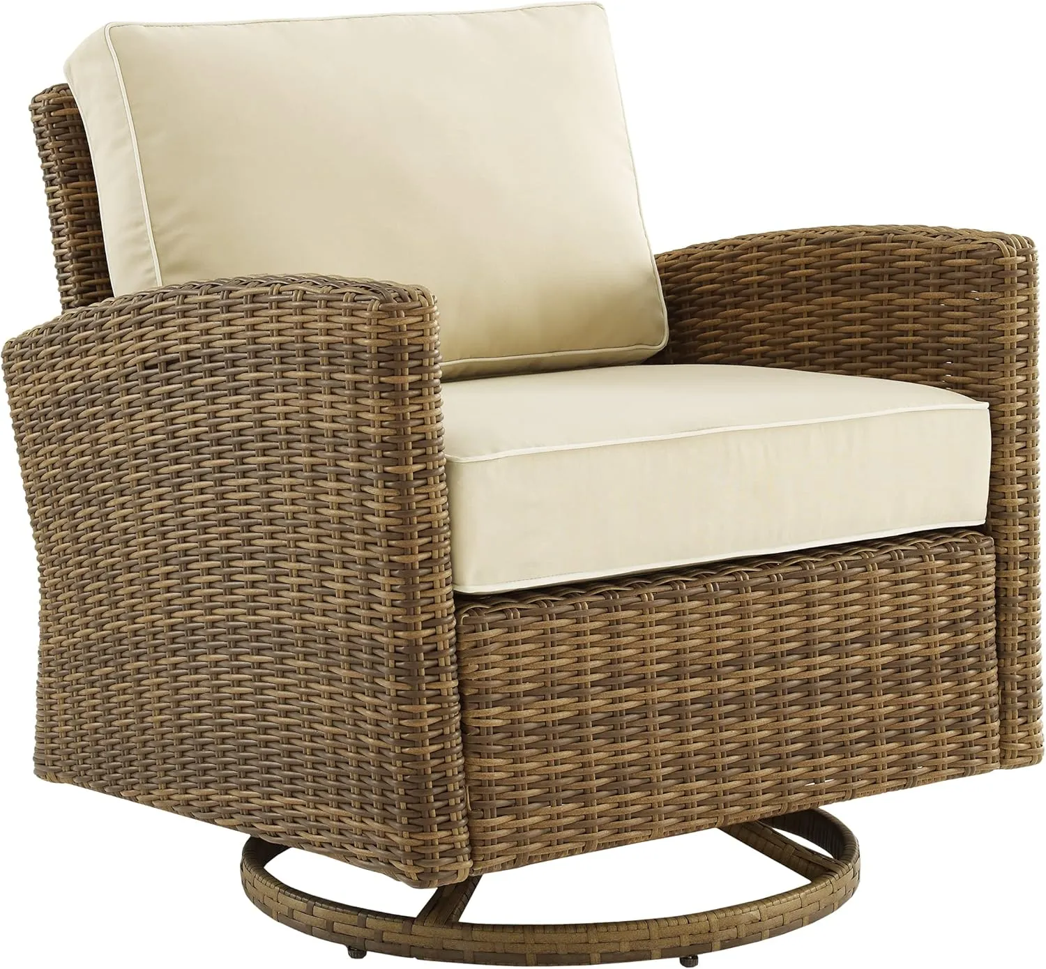 Crosley Furniture Bradenton Swivel Rocker Outdoor Chair, Wicker Patio Chairs for Porch, Deck, Balcony, Brown with Sand Cushions