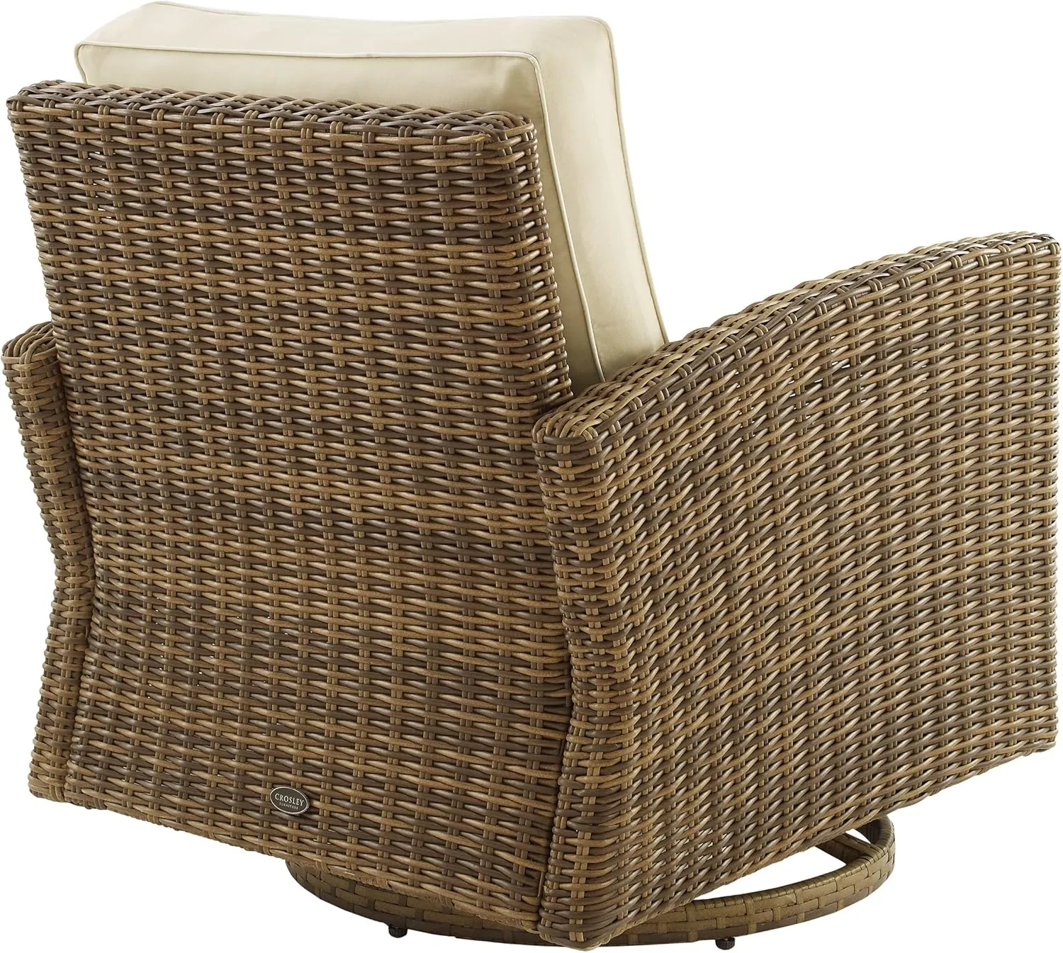 Crosley Furniture Bradenton Swivel Rocker Outdoor Chair, Wicker Patio Chairs for Porch, Deck, Balcony, Brown with Sand Cushions