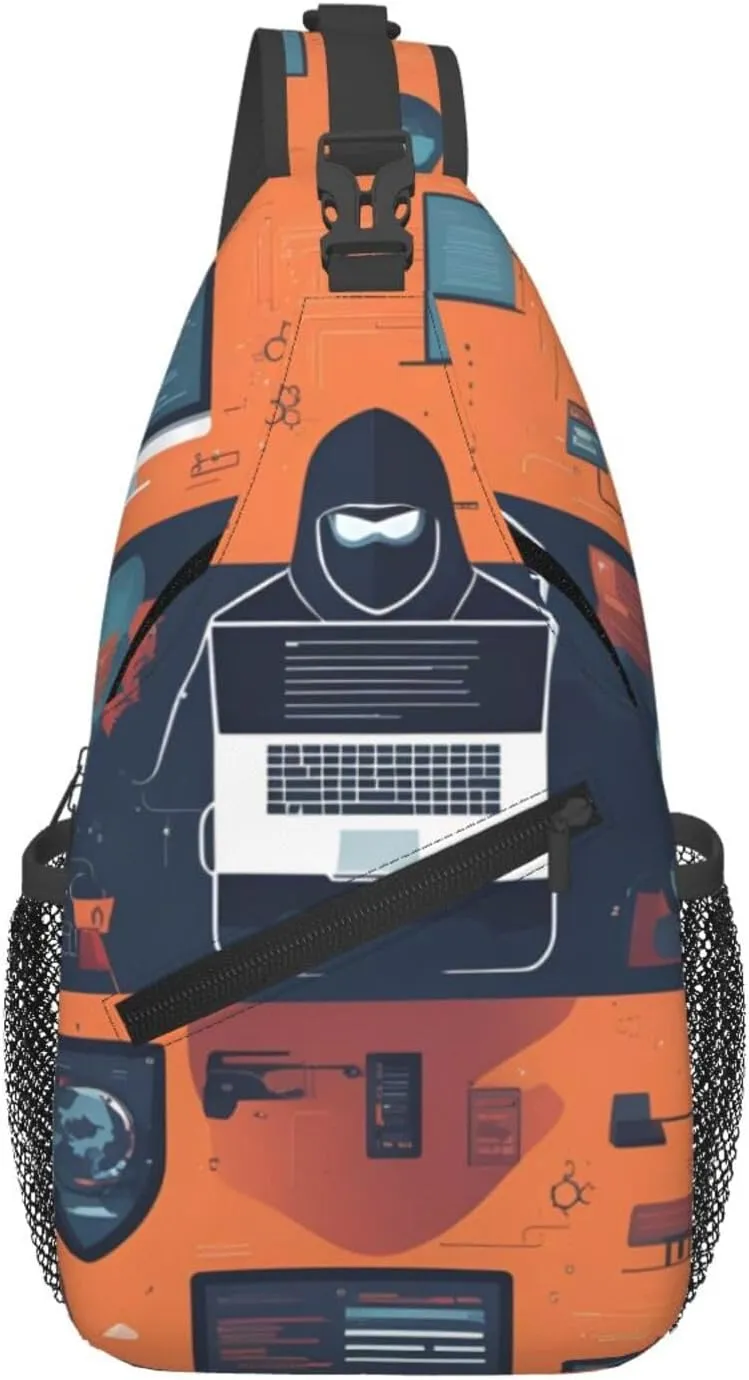 Cross Chest Bag Diagonally for Men and Women - Lightweight and Durable with High Storage Capacity Hacker Attack Printing, Black, One Size