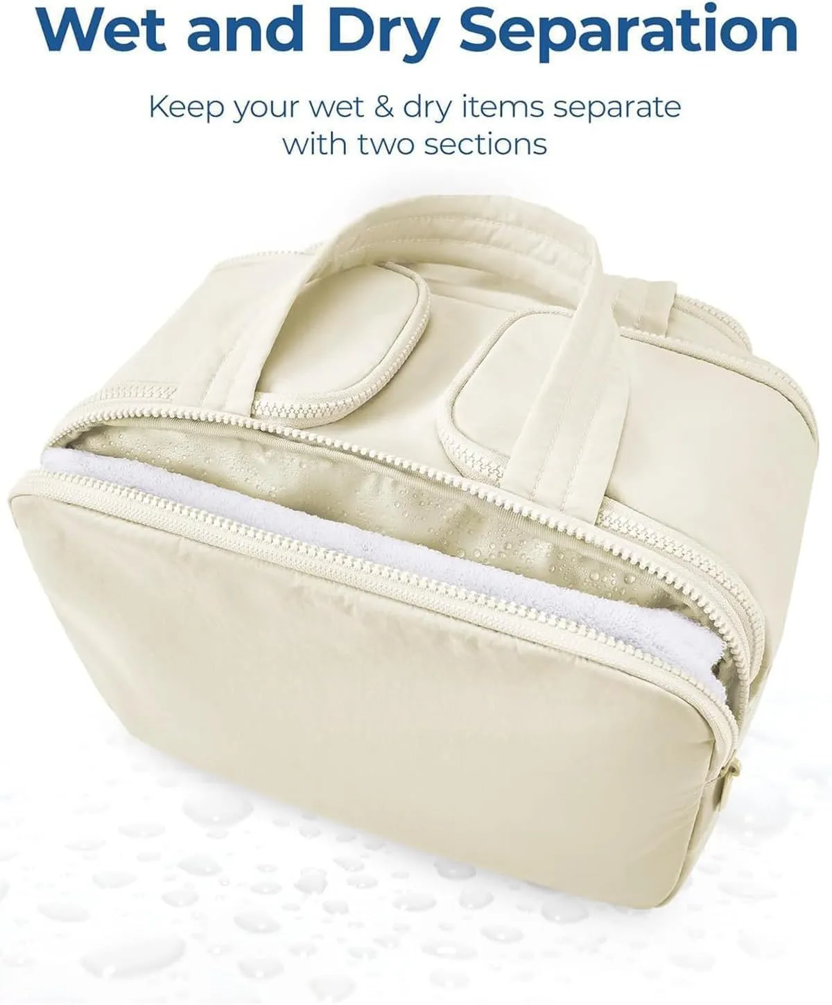 Curetoaway Travel Cosmetic Bag, Large Capacity Wide-Open Travel Cosmetic Bag, Curetoaway Toiletry Bag with 4 Compartments, 0.6lb Ultra Lightweight Toiletry Organizer with Handle (Blue)