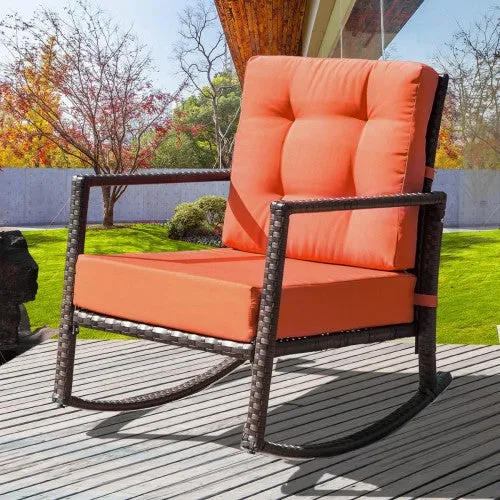 Cushioned Rattan Rocker Chair Rocking