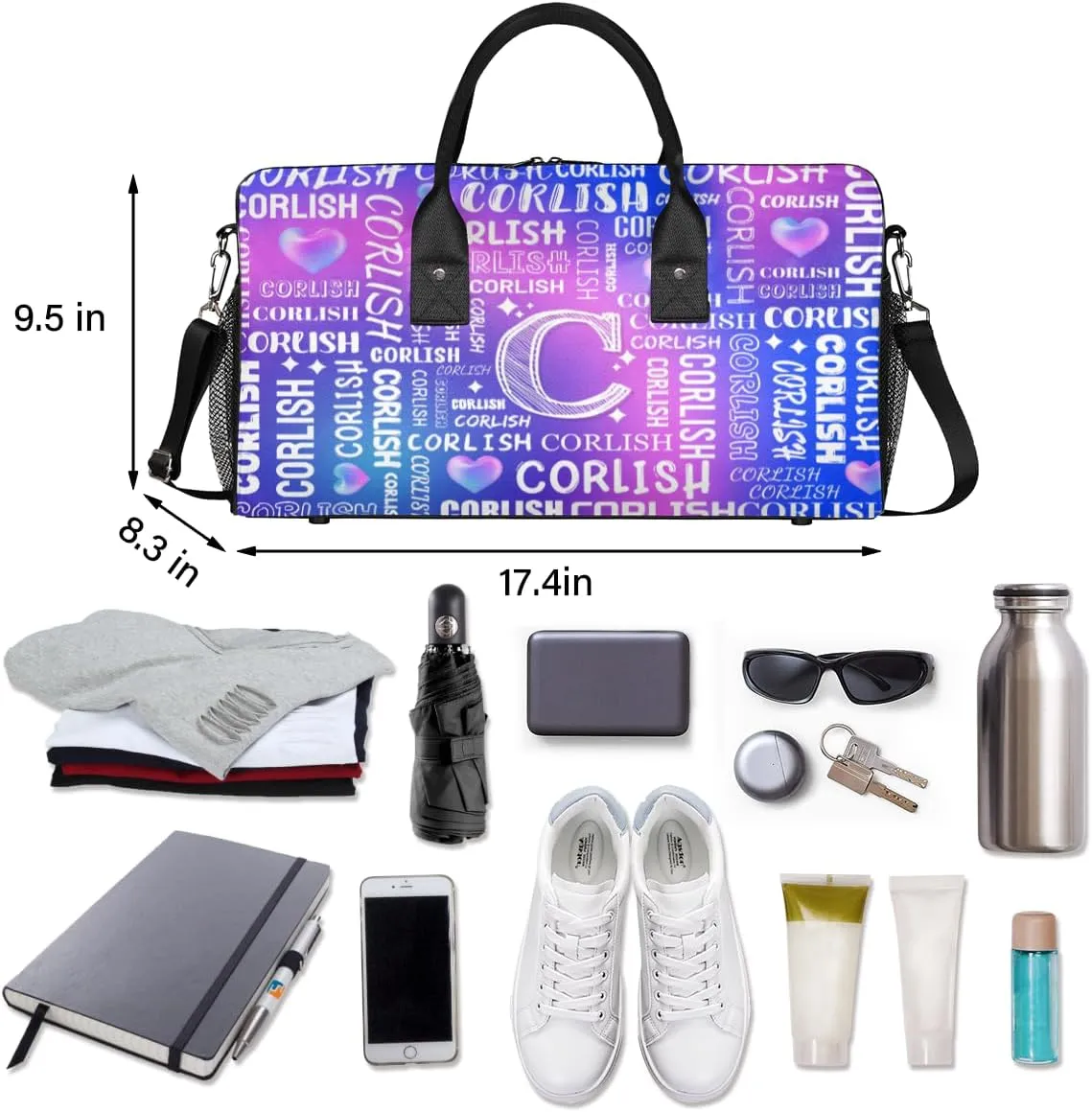 Custom Sports Tote Duffle Bag for Women Men Weekender Travel Bag Carry on Overnight for Sports Hospital Camping Gym