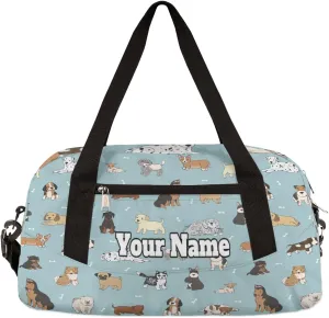 Custom Your Name Bones Dog Animal Pattern Personalized Text Gym Duffle Bag for Kids,Sports Bag for Teens Boys & Girls Small Waterproof Overnight Weekender Carry School Practice Travel Bag