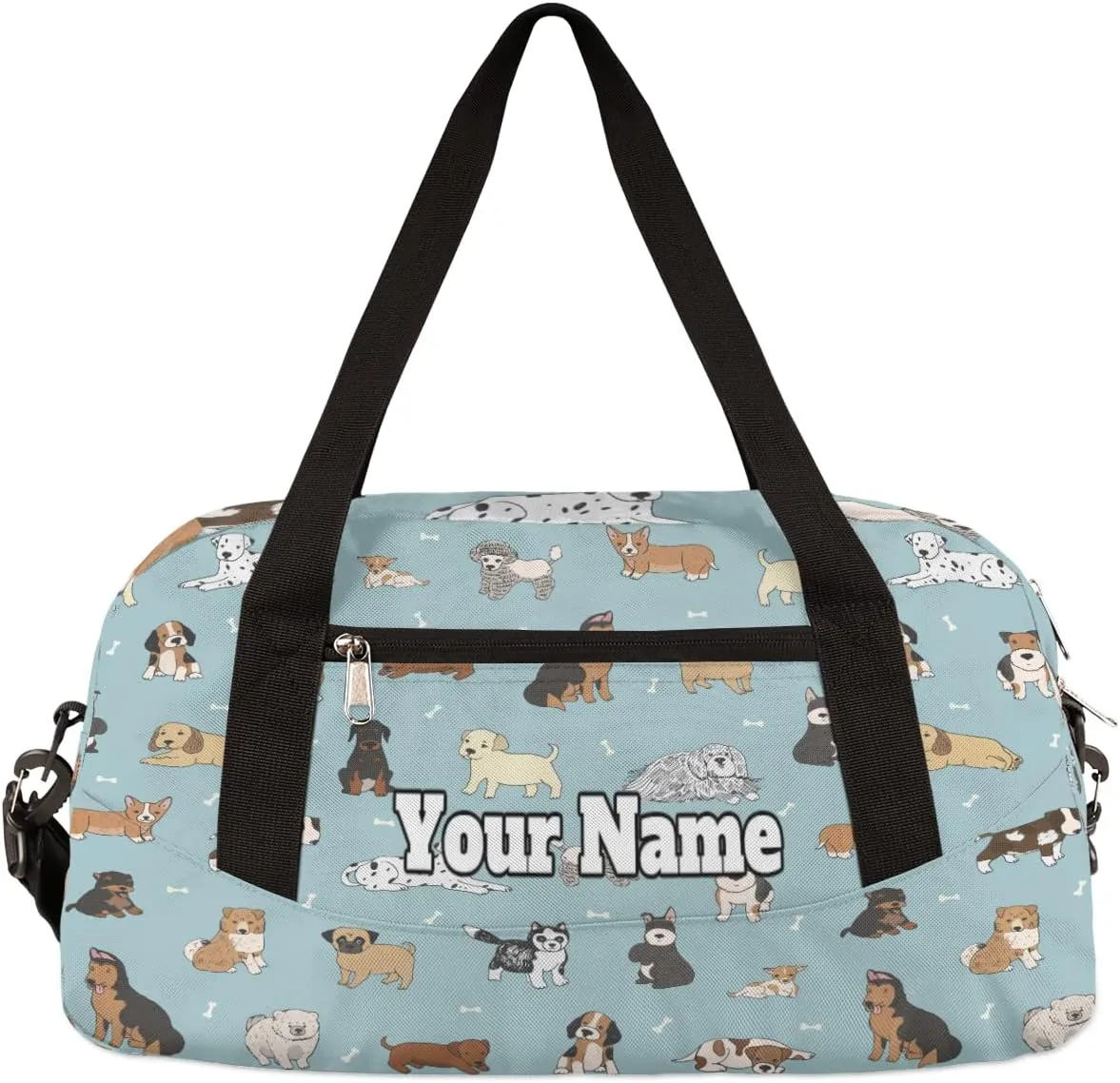 Custom Your Name Bones Dog Animal Pattern Personalized Text Gym Duffle Bag for Kids,Sports Bag for Teens Boys & Girls Small Waterproof Overnight Weekender Carry School Practice Travel Bag