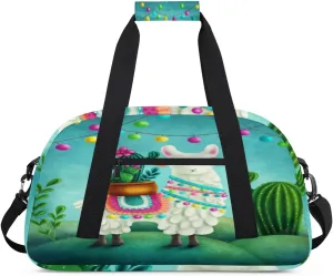 Cute Alpaca Gym Duffel Bag for Men Women Cactus Sports Tote Bag with Adjustable Shoulder Strap for Dance Gymnastics Traveling Outdoor Camping Overnight Stay