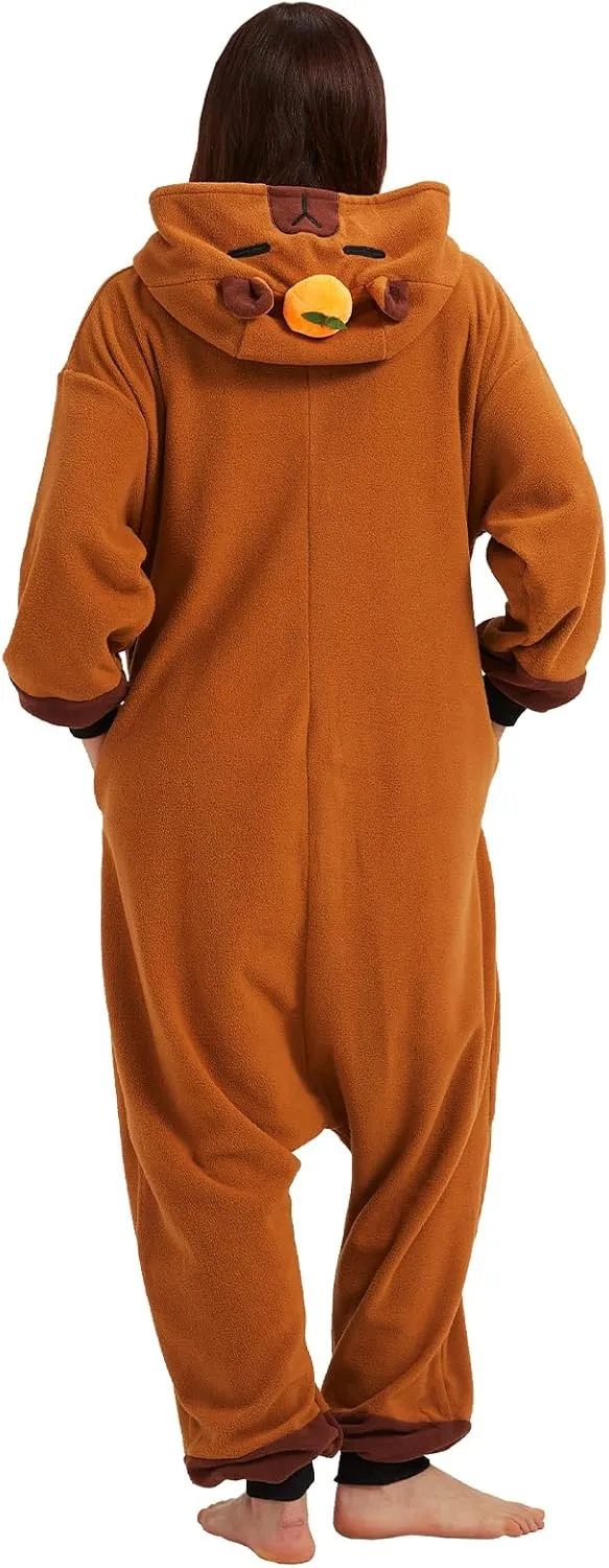 Cute Capybara Onesie Pajamas Adult Halloween Onesie Pajamas with Orange Hood
