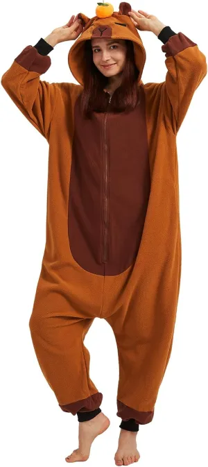 Cute Capybara Onesie Pajamas Adult Halloween Onesie Pajamas with Orange Hood