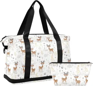 Cute Elks Sports Gym Bag with Waterproof Dry Wet Pocket, Travel Duffel Bag for Women Men，Workout Bag Fits Yoga, Swimming