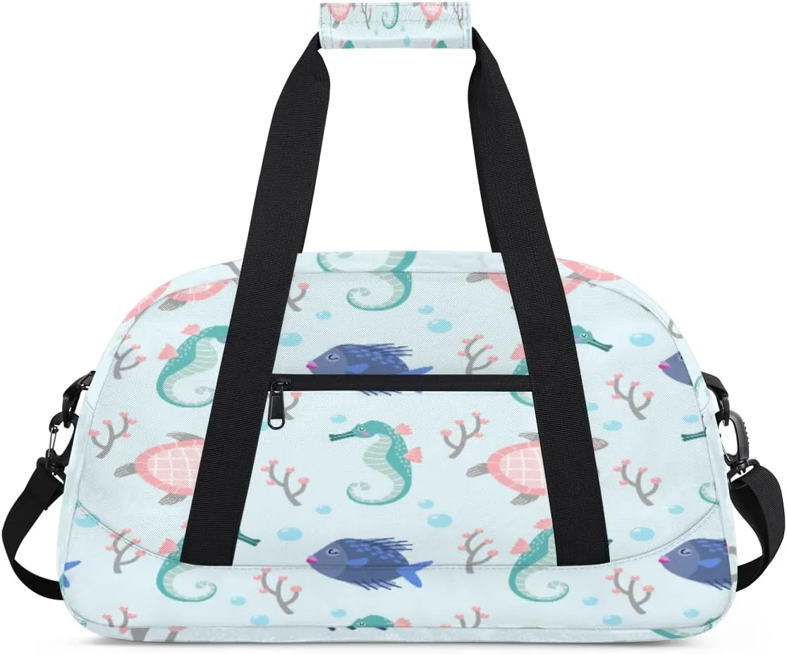 Cute Marine Animal Gym Duffel Bag for Men Women Cartoon Pattern Sports Tote Bag with Adjustable Shoulder Strap for Dance Gymnastics Traveling Outdoor Camping Overnight Stay