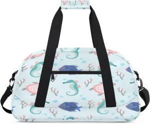 Cute Marine Animal Gym Duffel Bag for Men Women Cartoon Pattern Sports Tote Bag with Adjustable Shoulder Strap for Dance Gymnastics Traveling Outdoor Camping Overnight Stay