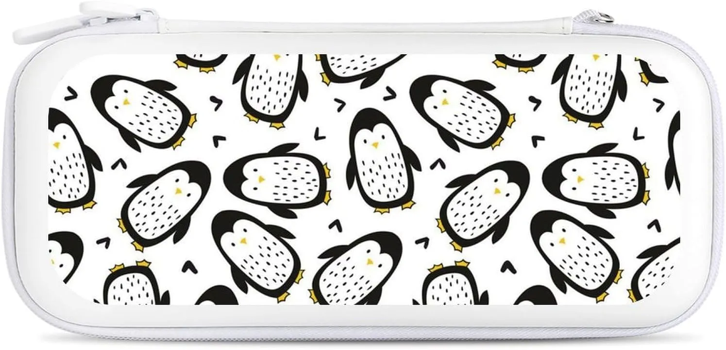Cute Penguins Hard Shell Travel Case with Rope 15 Game Card Pockets Compatible with Switch Protective