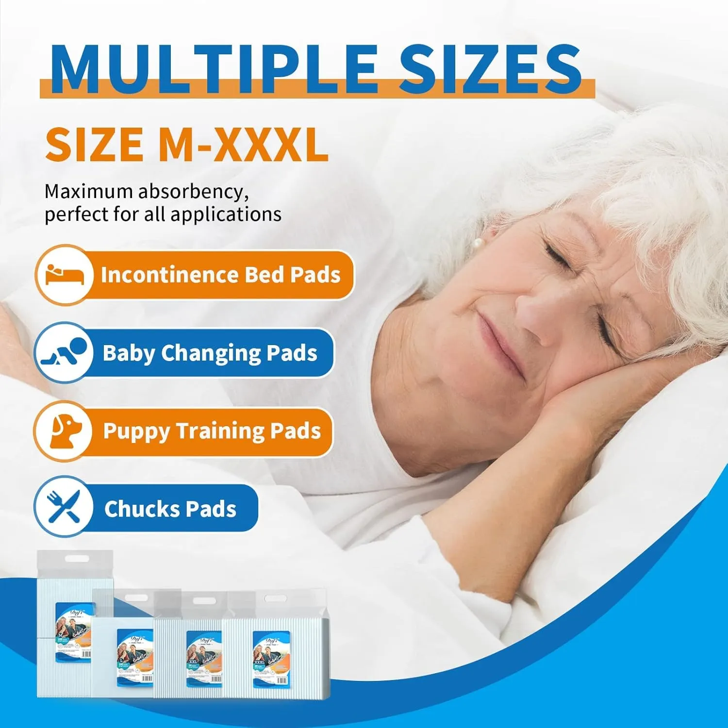 DAFI Disposable Bed Pads Extra Large 36”x 36”(40 Count) Adult Incontinence Underpads, Effective Odor Control Pee Pads, Chucks Pads, Super Absorbent Protection for Elderly, Adults, Baby