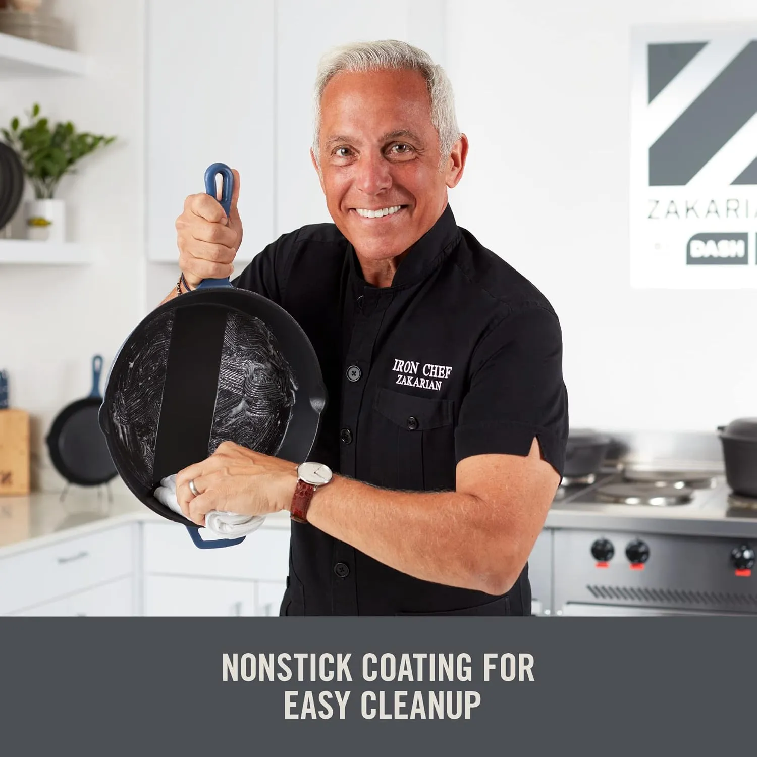 DASH Zakarian by DASH 4.5 Qt Nonstick Cast Iron Dutch Oven, Titanium Ceramic Nonstick Pot with Lid and Handles, Black