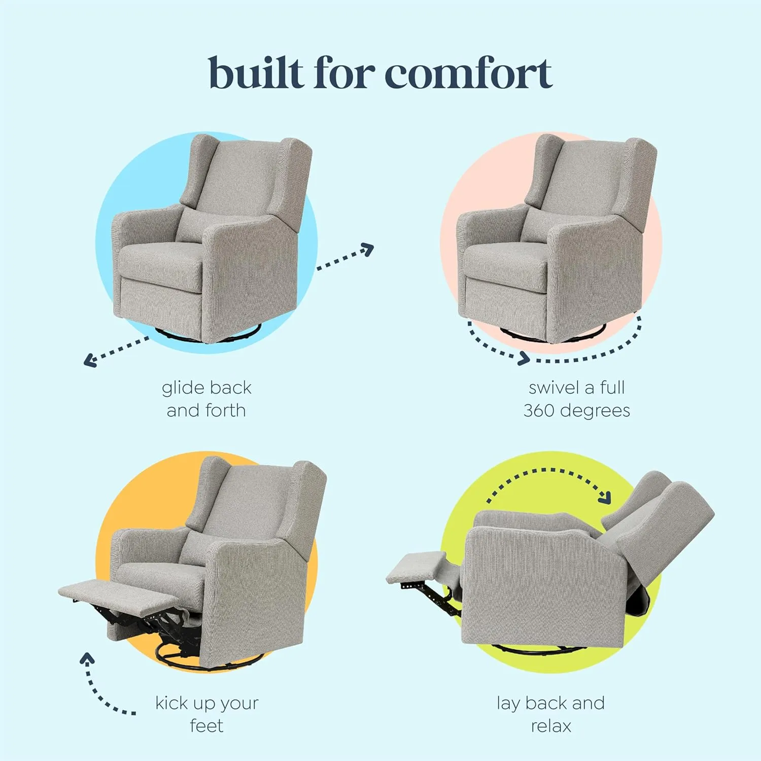 DaVinci Carter’s Arlo Glider Recliner Nursery Chair - Water & Stain Resistant Glider Rocking Chair for Nursery - GREENGUARD Gold, FSC & Certi-PUR US Certified - Cozy Swivel Rocker Recliner - Grey