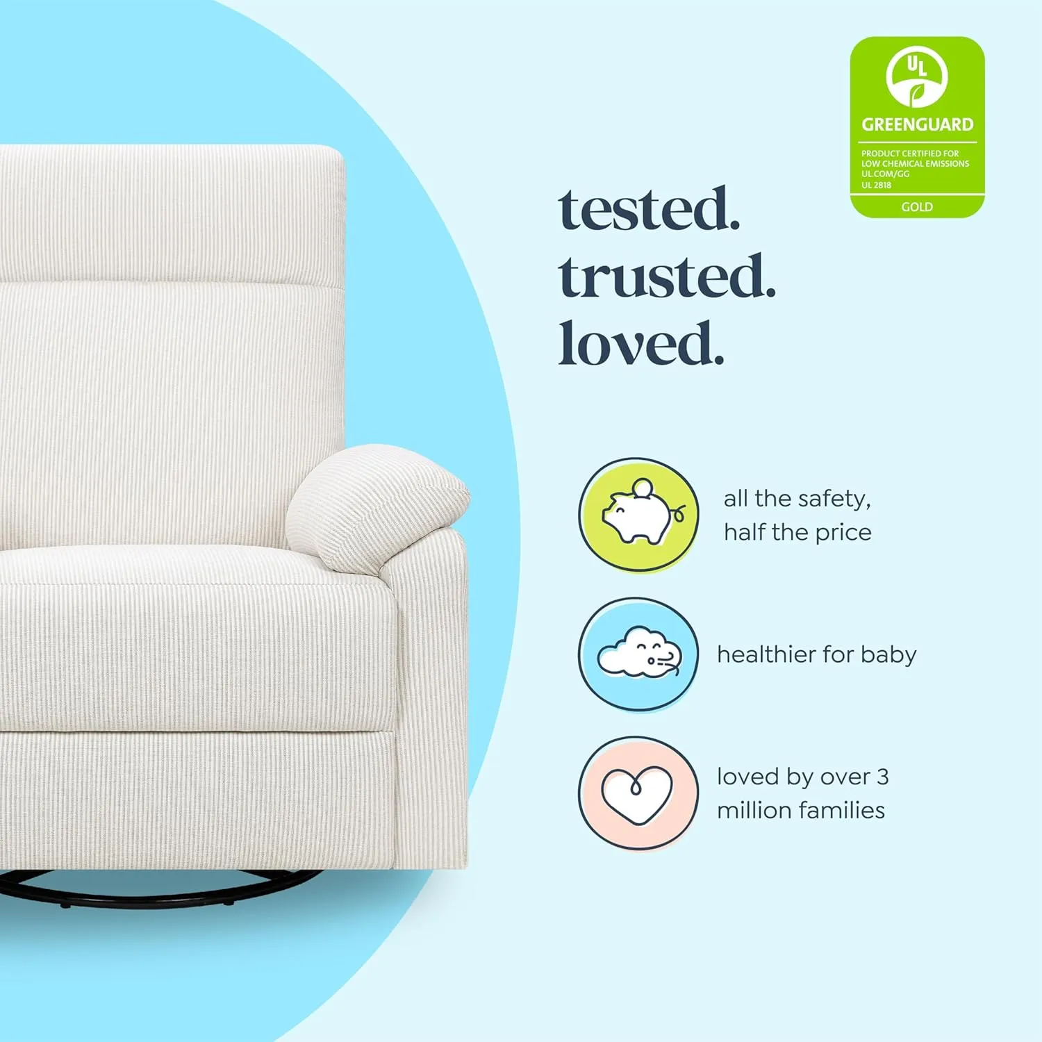 DaVinci Suzy Glider Recliner Nursery Chair - Versatile Glider Rocking Chair for Nursery and Living Room - GREENGUARD Gold, FSC & Certi-PUR US Certified - 360° Swivel Rocker Recliner - Fog Chatham