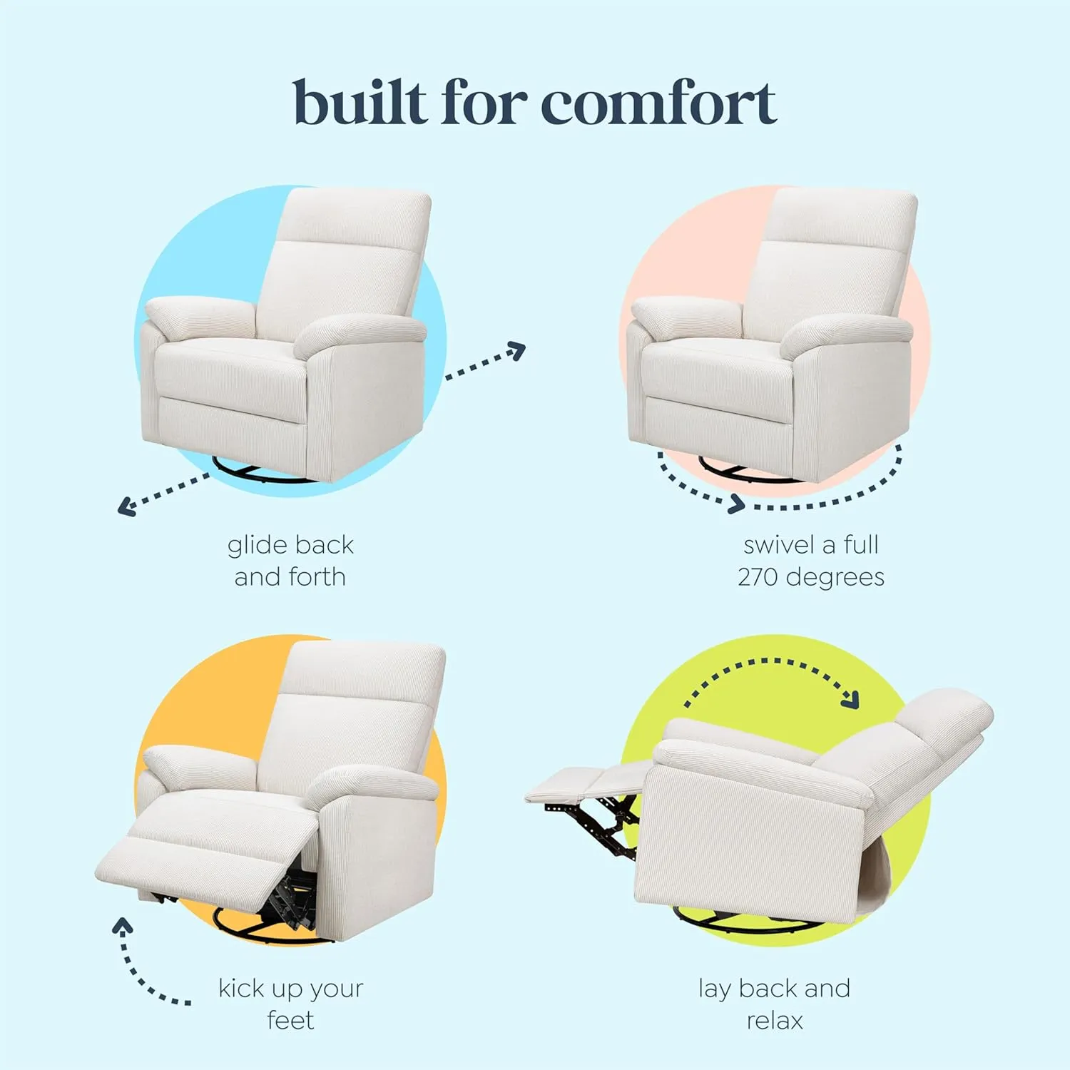 DaVinci Suzy Glider Recliner Nursery Chair - Versatile Glider Rocking Chair for Nursery and Living Room - GREENGUARD Gold, FSC & Certi-PUR US Certified - 360° Swivel Rocker Recliner - Fog Chatham