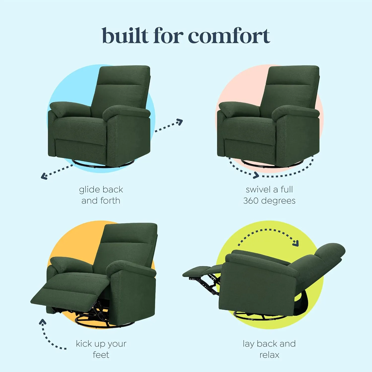 DaVinci Suzy Glider Recliner Nursery Chair - Versatile Glider Rocking Chair for Nursery and Living Room - GREENGUARD Gold, FSC & Certi-PUR US Certified - 360° Swivel Rocker Recliner - Pine Green