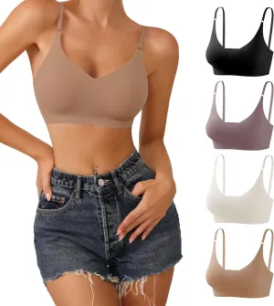DEANGELMON V Neck Bra Padded Seamless Adjustable Straps Bralettes Everyday Basic Sleeping Bras Multiple Pack