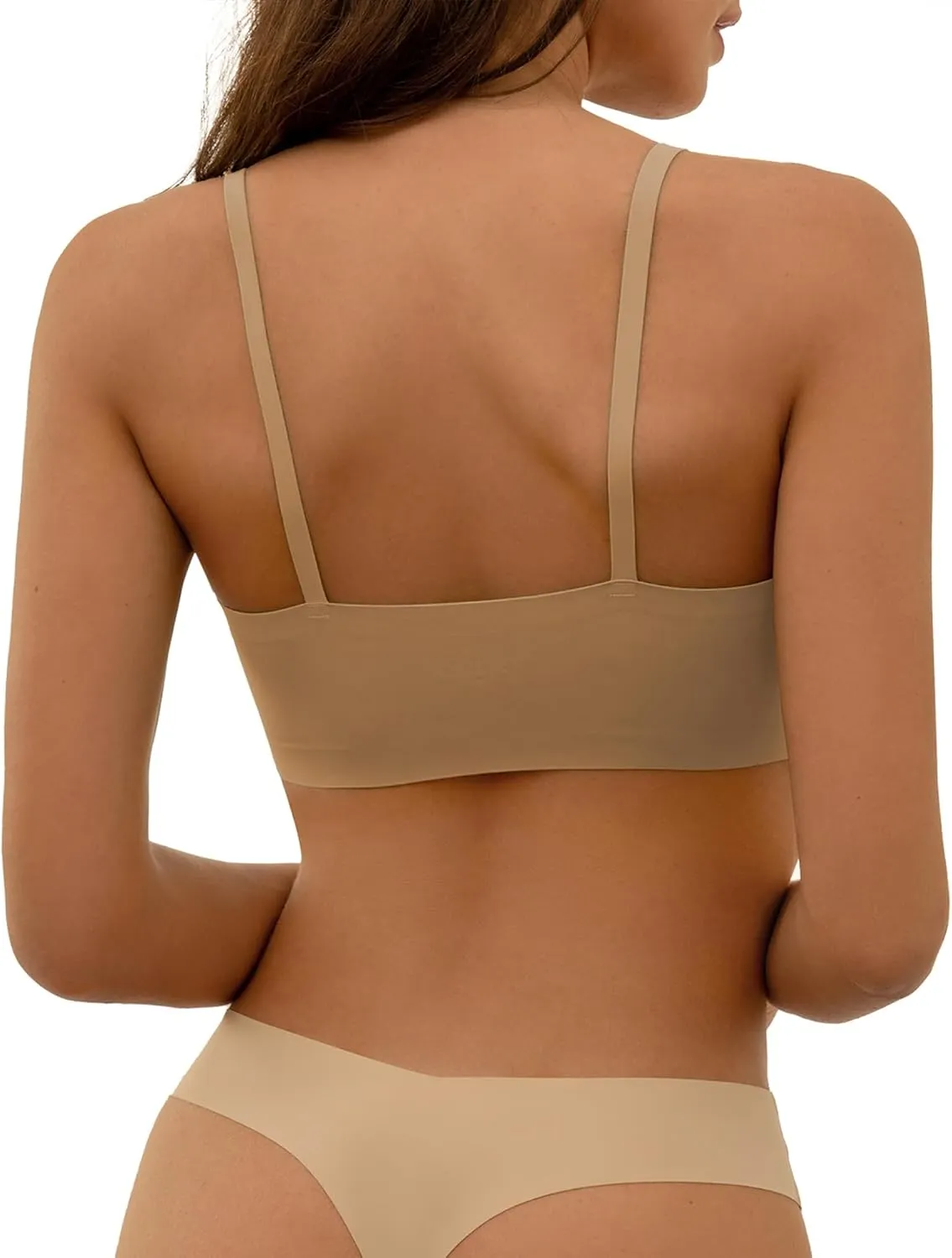 DEANGELMON V Neck Bra Padded Seamless Adjustable Straps Bralettes Everyday Basic Sleeping Bras Multiple Pack