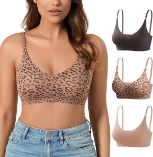 DEANGELMON V Neck Bra Padded Seamless Adjustable Straps Bralettes Everyday Basic Sleeping Bras Multiple Pack