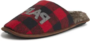 Dearfoams Men's Buffalo Check Papa Bear Scuff Slipper, Red Plaid, Medium