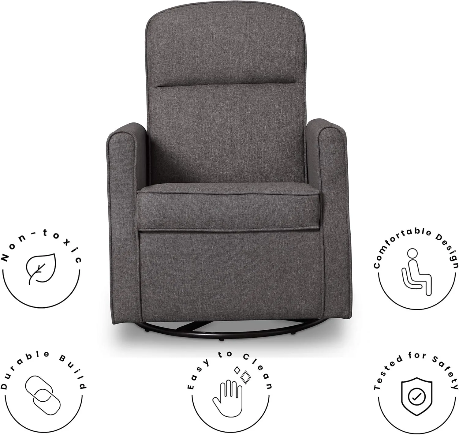 Delta Children Blair Slim Nursery Glider Swivel Rocker Chair, Charcoal