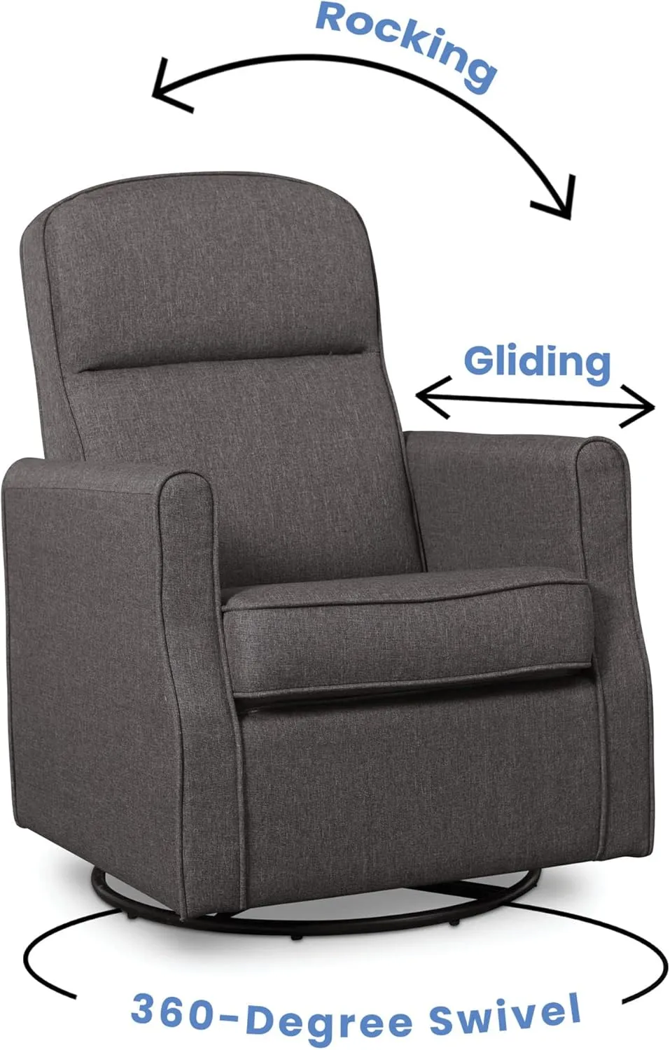 Delta Children Blair Slim Nursery Glider Swivel Rocker Chair, Charcoal