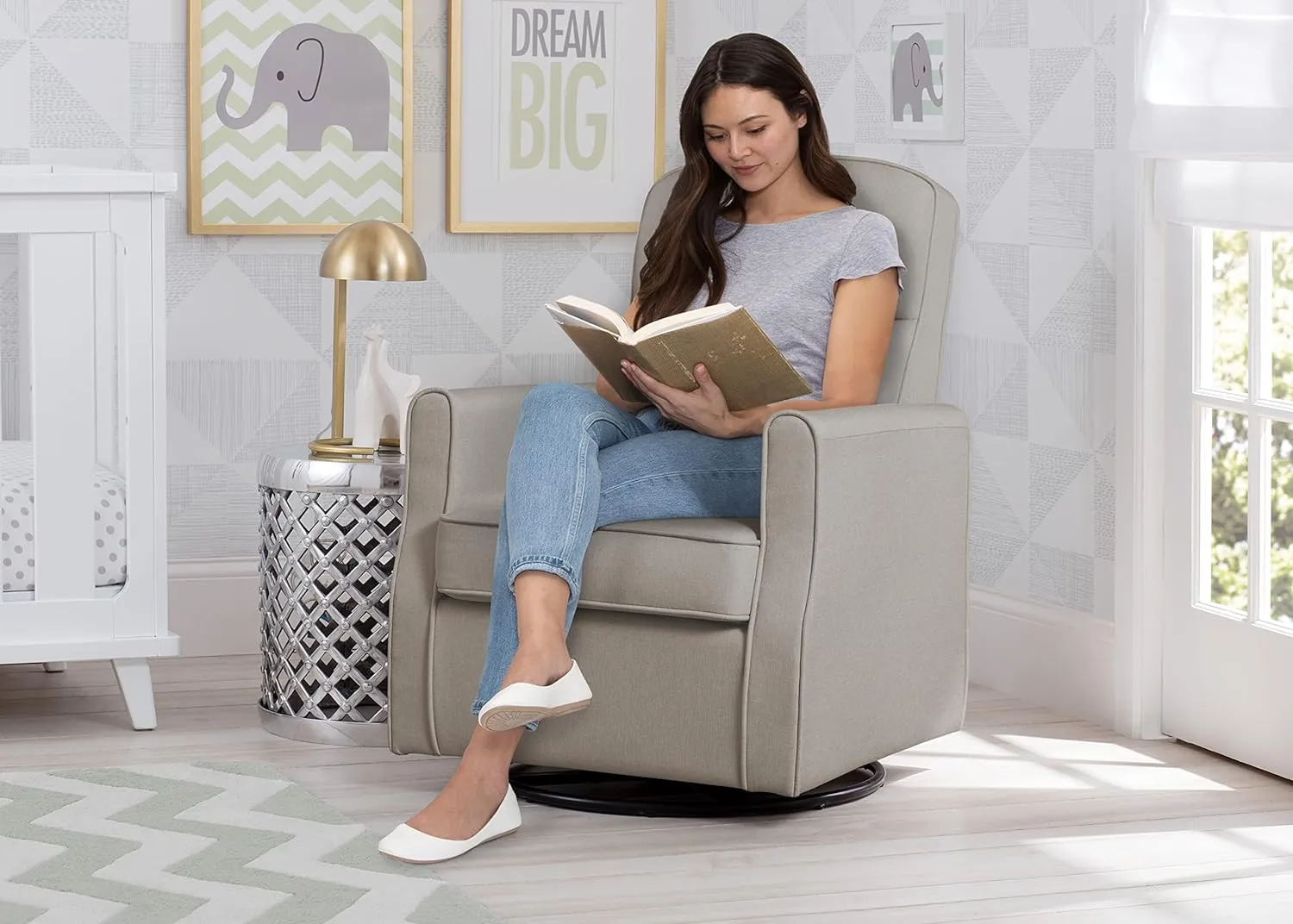 Delta Children Blair Slim Nursery Glider Swivel Rocker Chair, Taupe