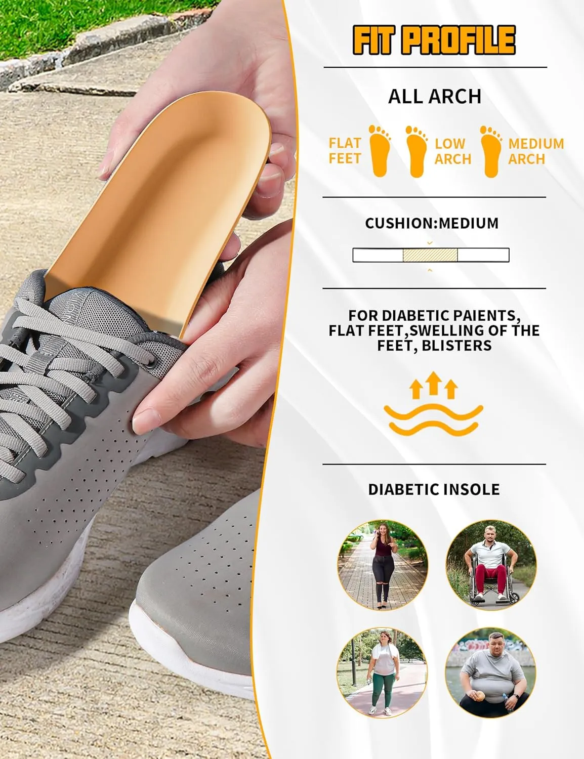 Diabetic Insoles for Men & Women-Soft Therapeutic Insoles,Suitable for Foot Cushioning, Reducing Friction, and All-Day Comfort Best Shoe Inserts for Neuropathy，Comfort Memory Foam Insoles-S