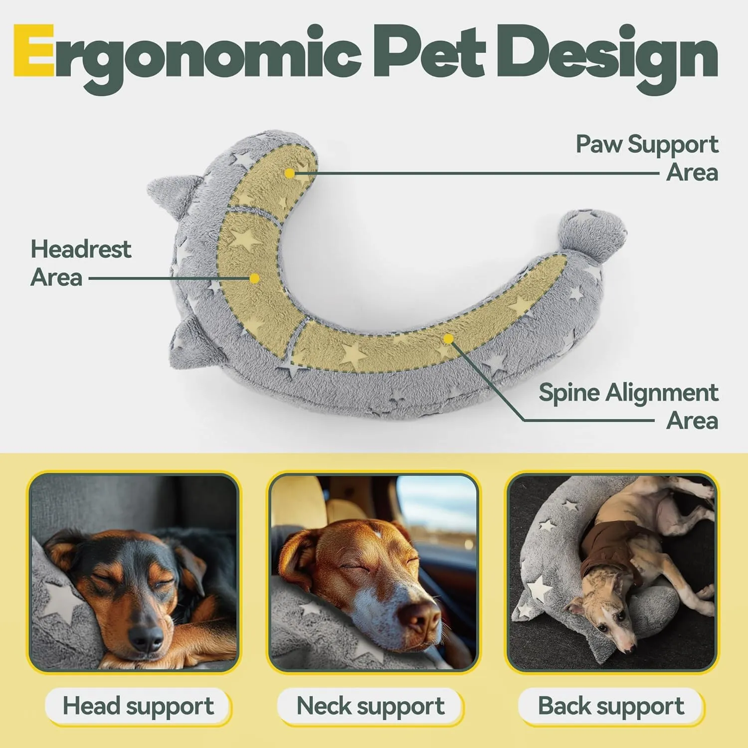 Dog Calming Pillow, Glow in The Dark Dog Put Head on, Soft Question Mark Pillows for Dogs, Kids, Adults, Washable Dog Bed Pillow, Cozy Dog Body Pillow (L Gray)