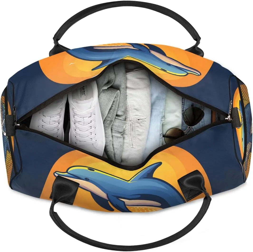 Dolphin Travel Duffle Bag for Women Men Foldable Waterproof Weekender Bag Carry on Tote for Overnight Sports Gym Ocean Dolphin