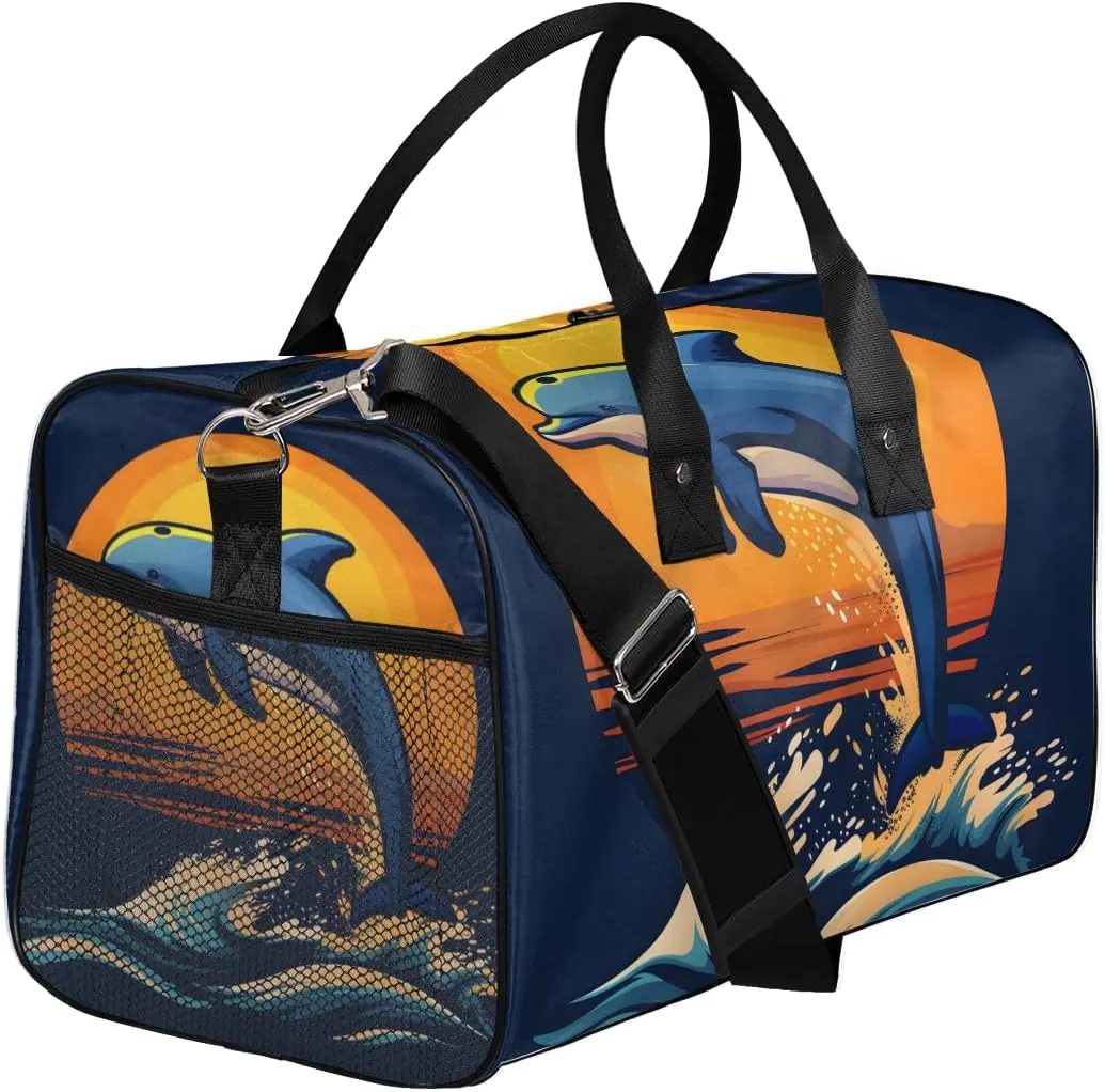 Dolphin Travel Duffle Bag for Women Men Foldable Waterproof Weekender Bag Carry on Tote for Overnight Sports Gym Ocean Dolphin
